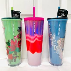 🧜🏼‍♀️NEW💘 Starbucks Color Changing Tumblers Holiday 2021 Collection Bundle